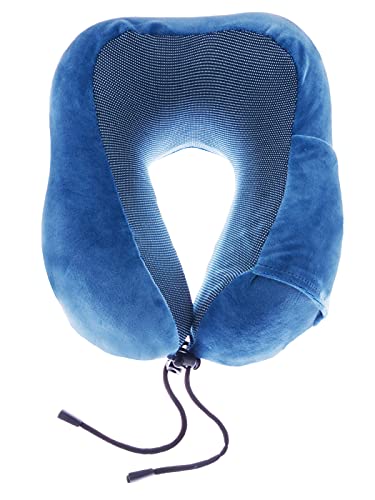 Dodolly Travel Storage Aircraft Pillow U-Shaped Pillow Magnetic Cloth Cervical Memory Foam, Blue