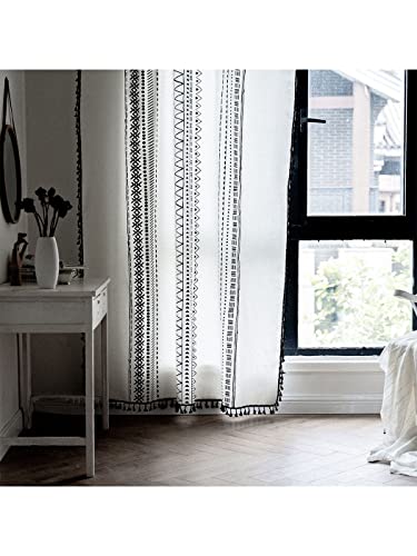 Dodolly Curtains for Living Room Semi-Blackout Window Drapes with Tassel Geometric Printing Design Window Treatment Set for Bedroom 2 Panels Bohemian Curtains,59x63 Inches, Grommets Design.