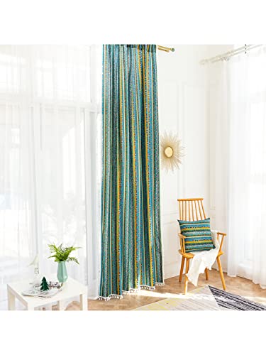 Dodolly Striped Semi-Blackout Window Curtains 2 Panels Farmhouse Style Cotton Linen Darkening Curtains with Tassel Grommets Window Drapes for Dining Living Bedroom (59" W x 63" L, 1 Pair)