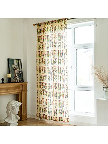 Dodolly Pattern Semi-Blackout Window Curtains 2 Panels Bohemia Style Cotton Linen Darkening Curtains with Grommets Design Window Drapes for Living Room Bedroom, 59"W x 94.5"L Inch, 1 Pair