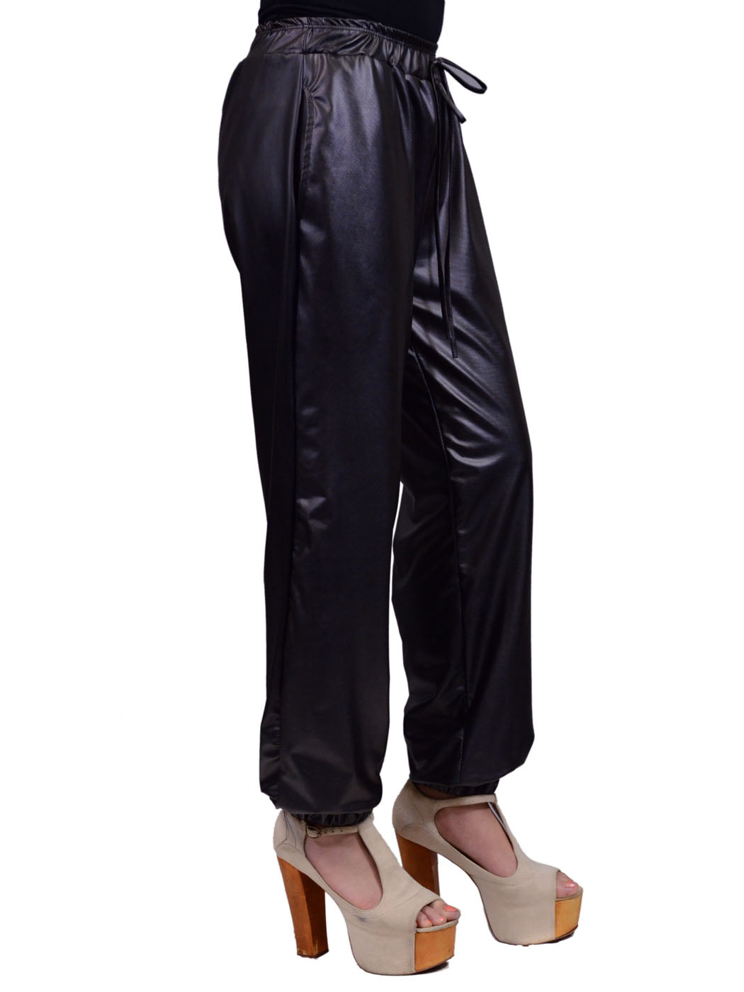 Anna-Kaci Rocker Chic Edgy Faux Leather Tapered Harem Fashion Pants - ALILANG.COM