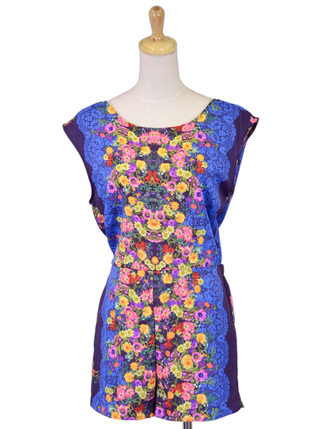 Moon Collection Enchanted Floral Prints Sleeveless Open Back Woven Romper - ALILANG.COM