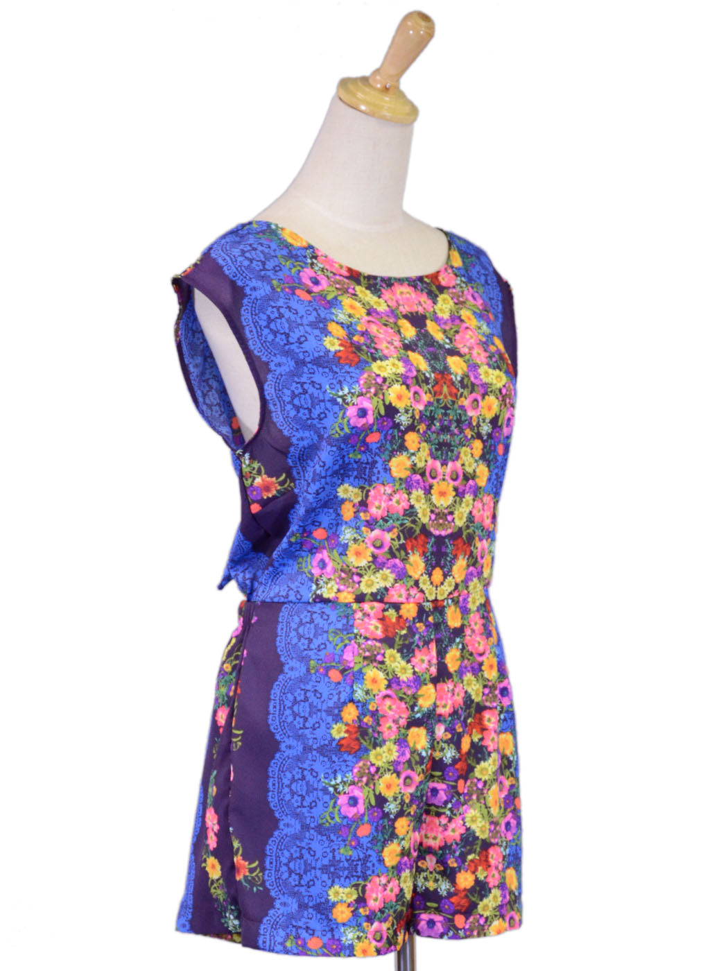 Moon Collection Enchanted Floral Prints Sleeveless Open Back Woven Romper - ALILANG.COM