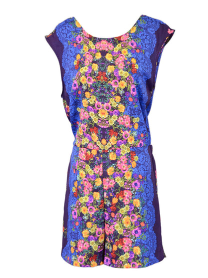 Moon Collection Enchanted Floral Prints Sleeveless Open Back Woven Romper - ALILANG.COM