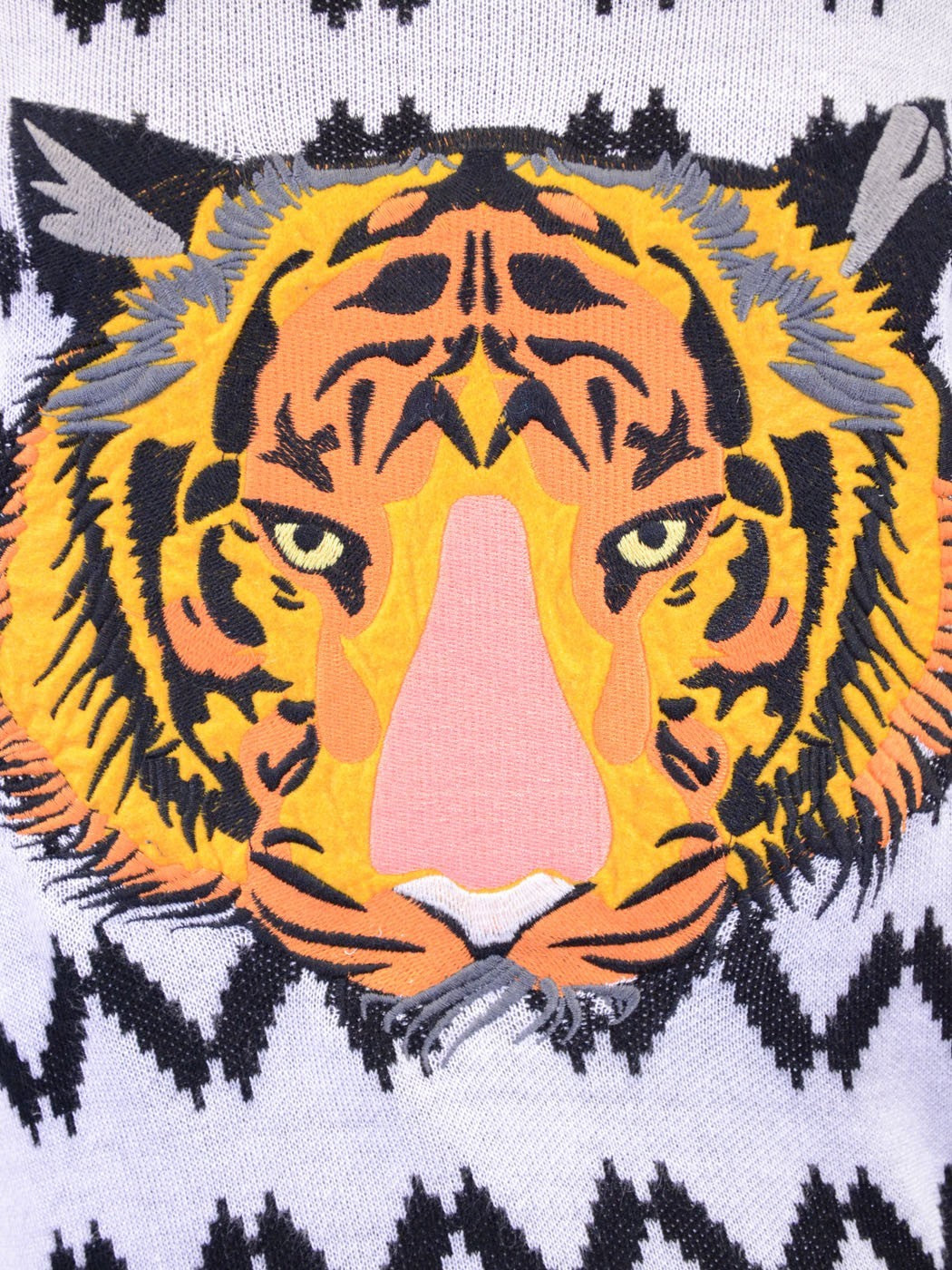 Oxford Circus Ferocious Tiger Face Embroidery Patch Pullover Long Sleeve Sweater - ALILANG.COM