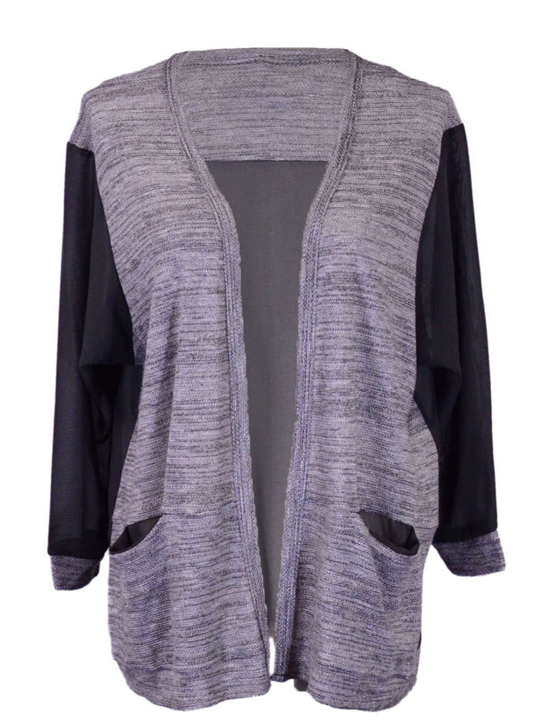 Millibon Comfortable Contrast Fabric Open Front Long Sleeve Cardigan Top - ALILANG.COM