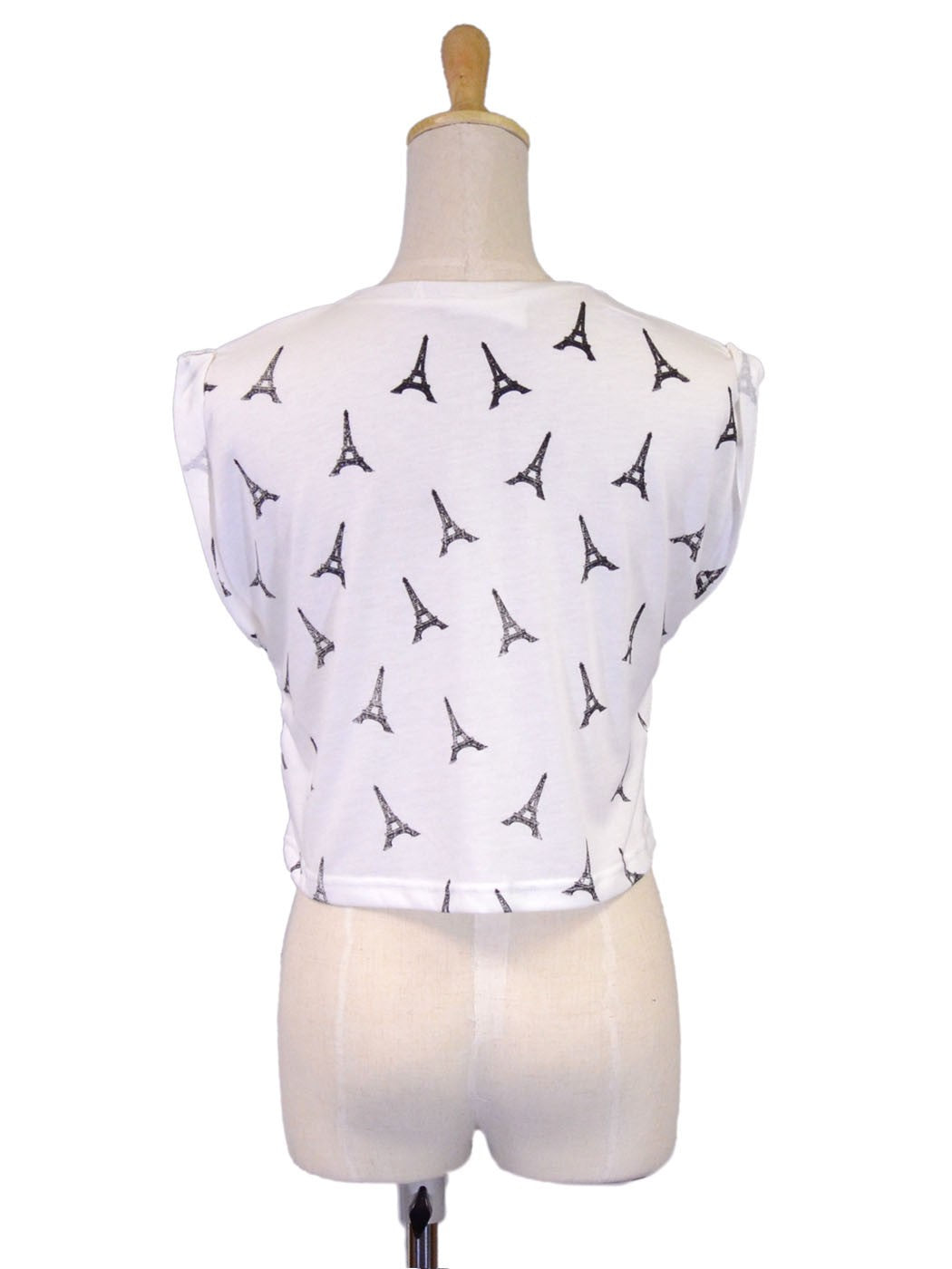 En Creme Scattered Eiffel Tower Print Cropped Sleeveless Crew Neck Top - ALILANG.COM