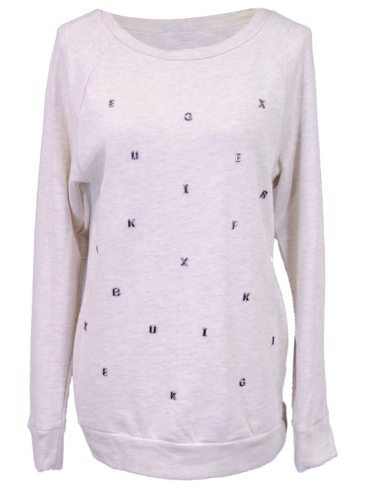 Ginger Green Raglan Sleeve Studded Alphabet Letter Pullover Tunic Sweater