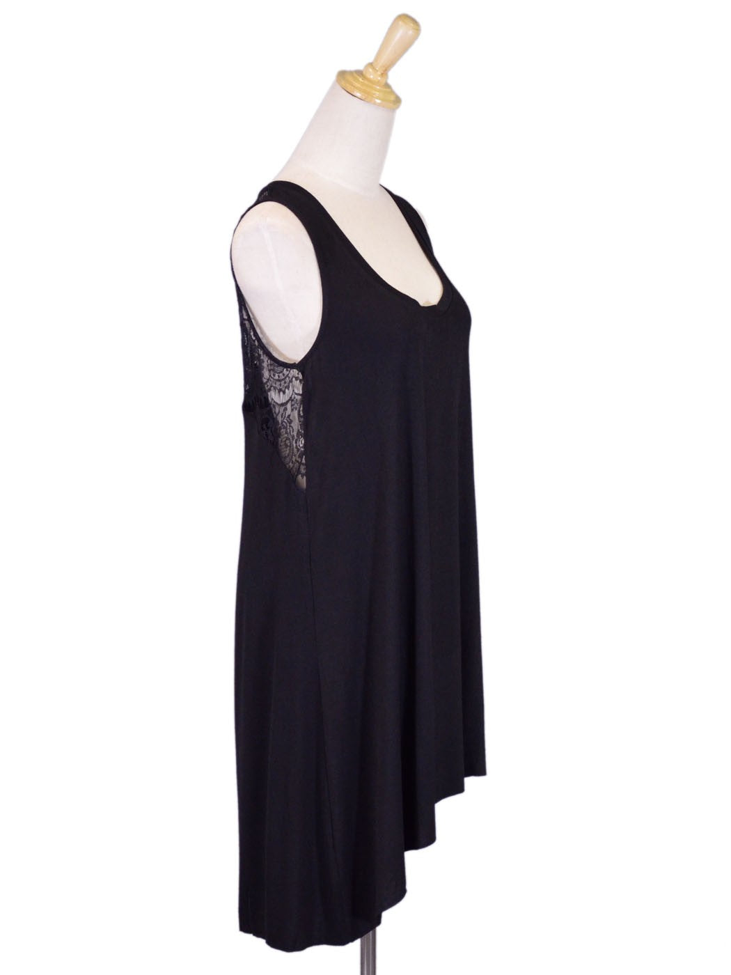 En Creme Jersey Knit Asymmetrical Lace Back Scoop Neck Sleeveless Tank Dress