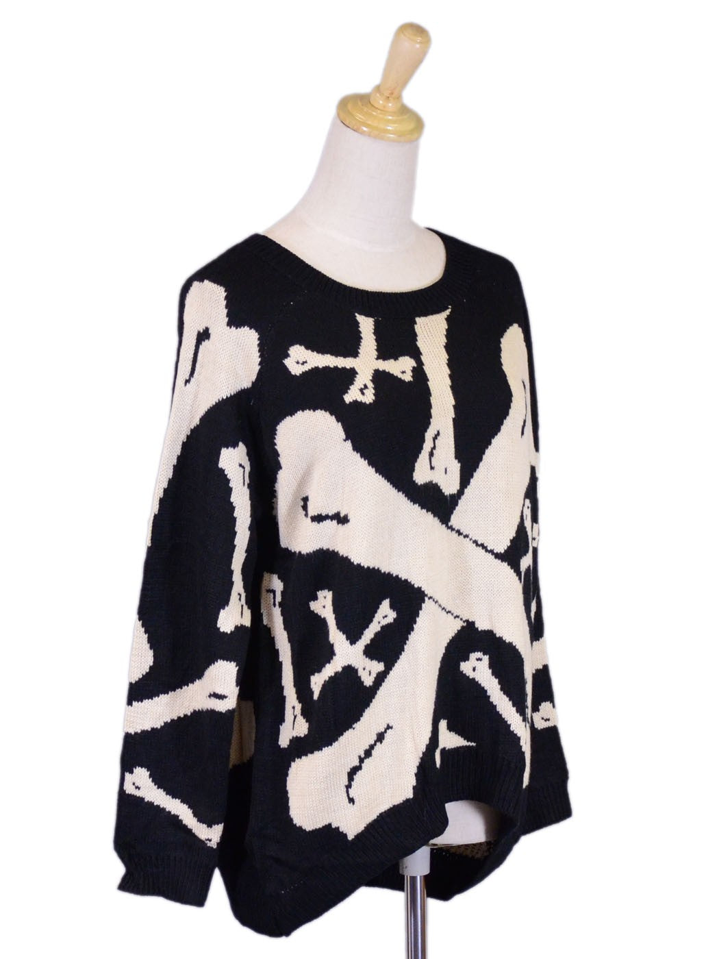Anna-Kaci Comfortable Bold Criss Cross Bones Print Pullover Sweater