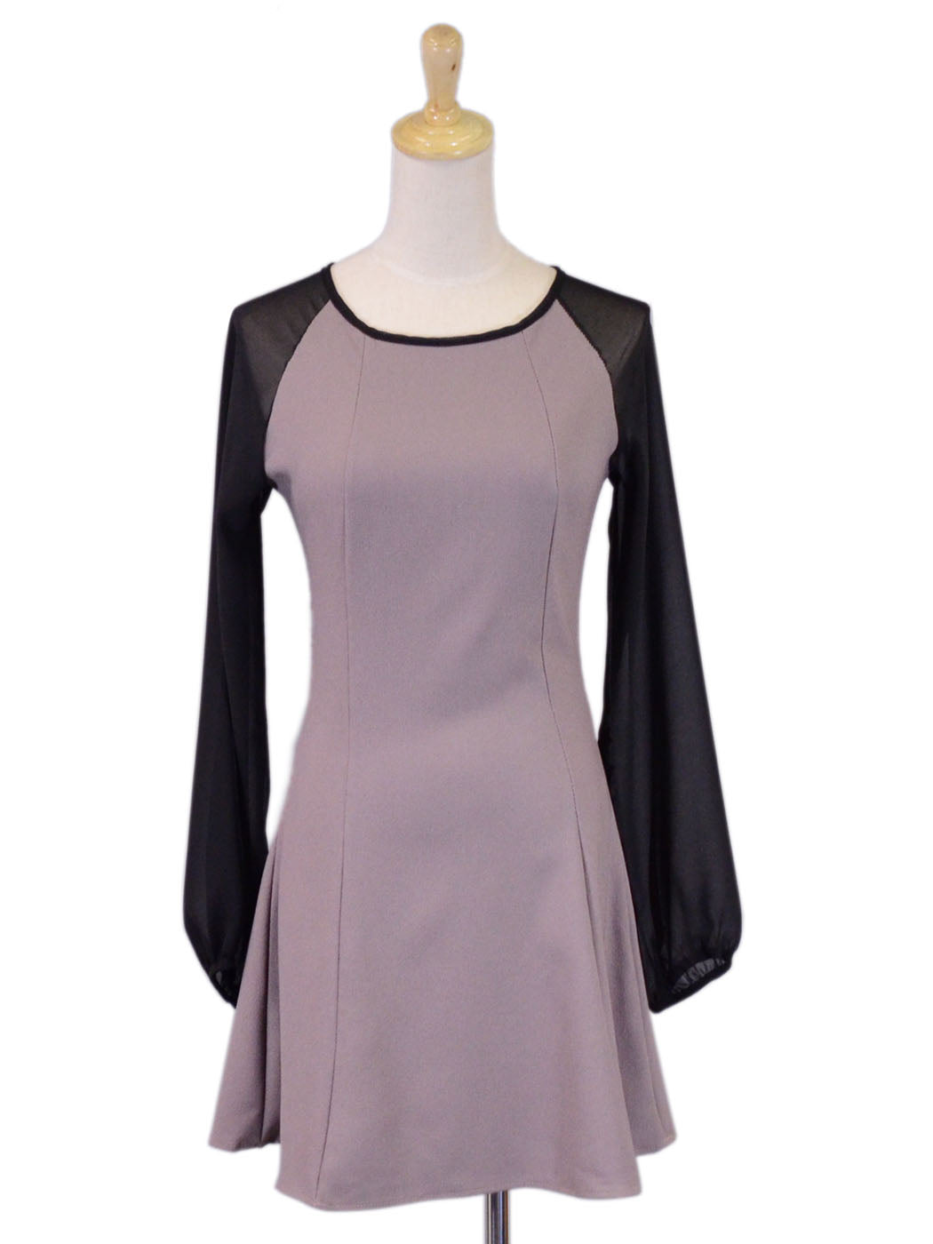 Millibon Sophisticated Sheer Raglan Long Sleeves Contrast Flare Skirt Dress