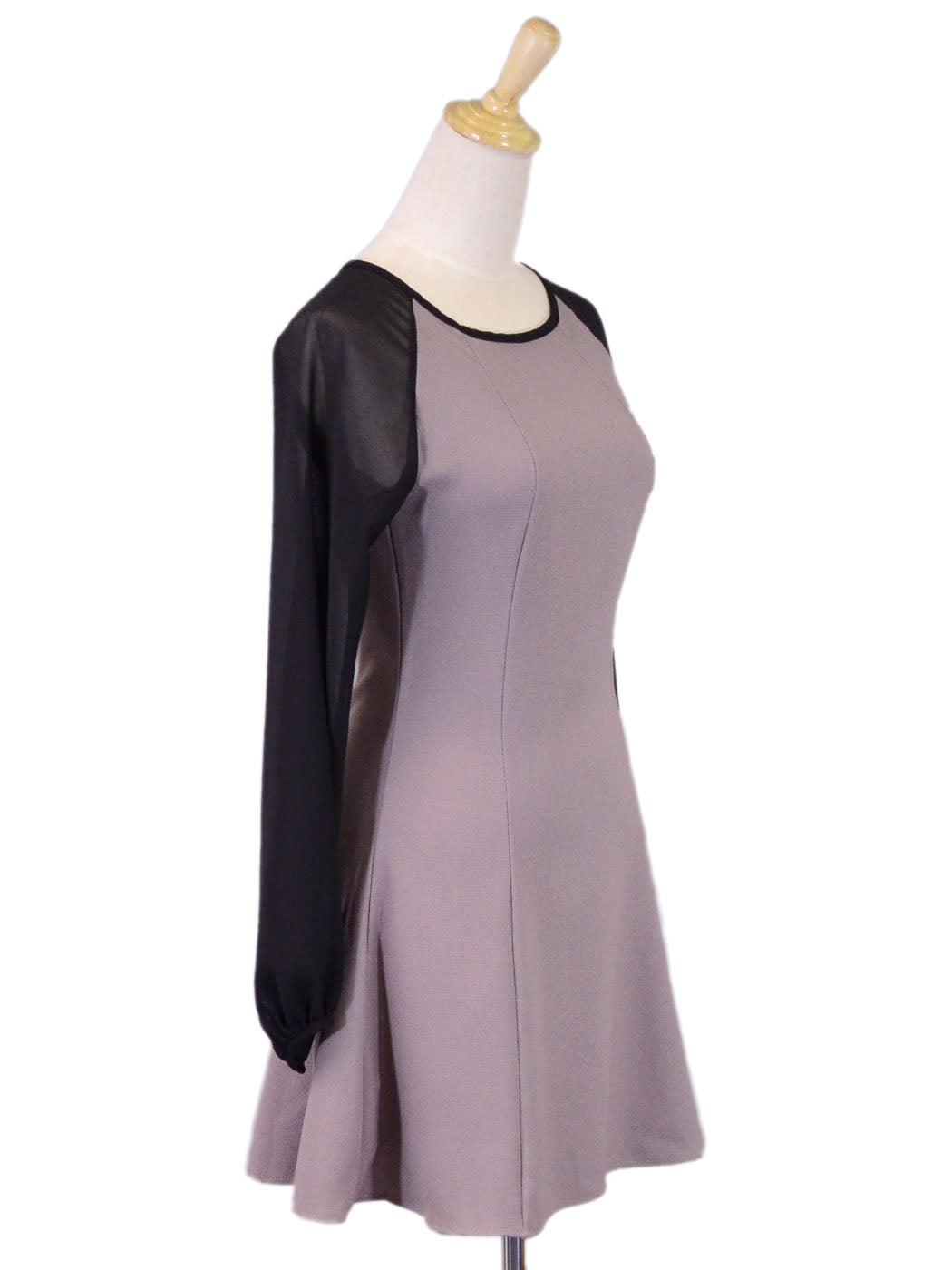 Millibon Sophisticated Sheer Raglan Long Sleeves Contrast Flare Skirt Dress