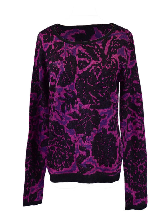 Oxford Circus Bold Vibrant Berry Floral Print Long Sleeve Pullover Sweater