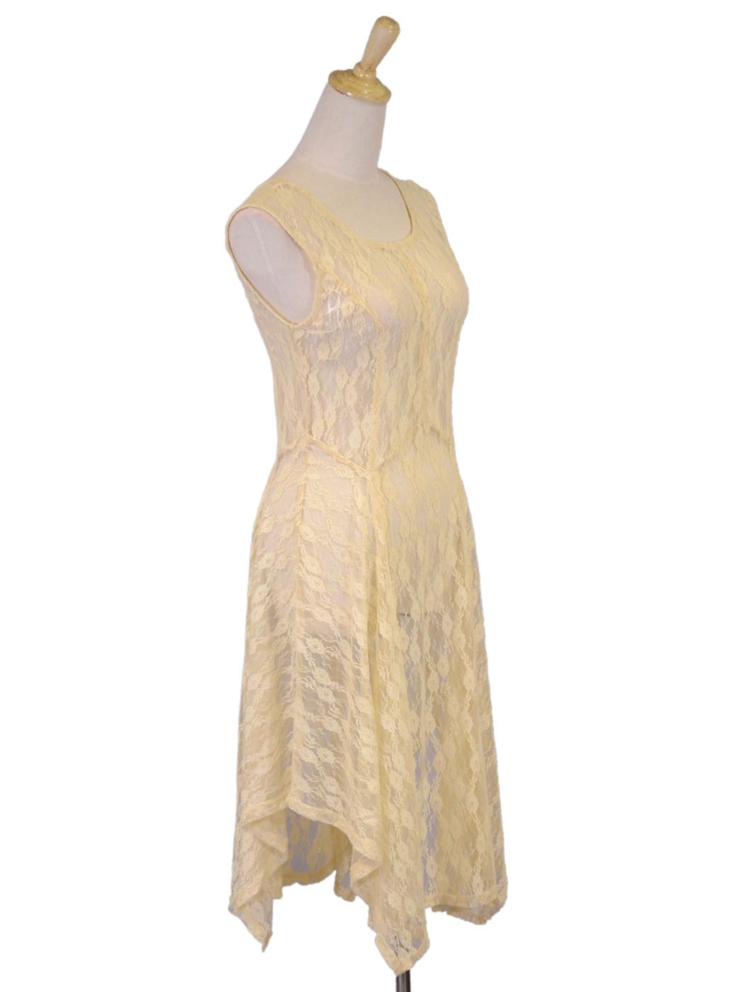 En Creme Lovely Feminine Lace Floral Sheer Circle Skirt Delicate Dress