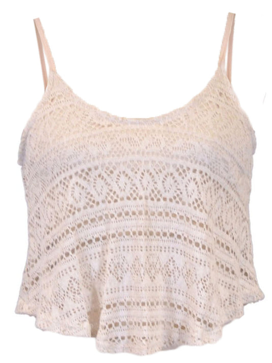 Lush Summer Fling Boho Inspired Crochet Knit Lace Adjustable Straps Crop Top