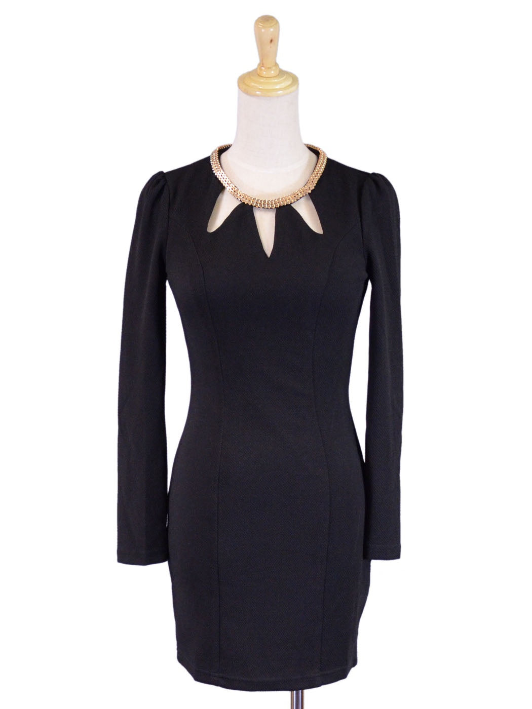 Cals Classic Evening Cocktail Necklace Cutout Bodycon Long Sleeve Formal Dress