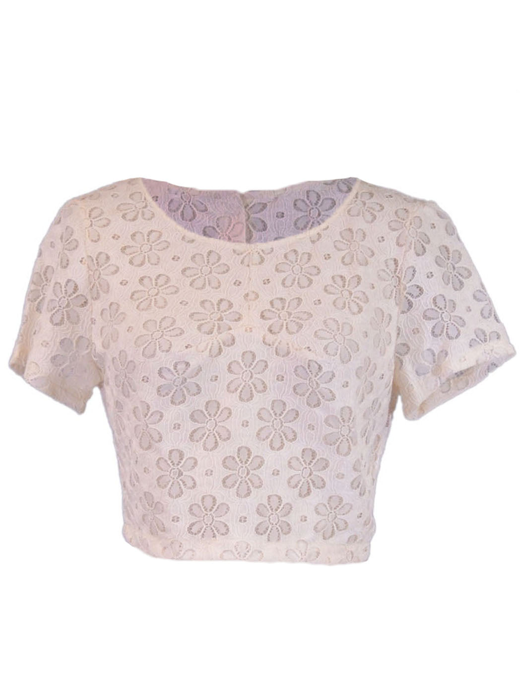 Lush Summer Daisy Flower Lace Print Short Sleeve Button Back Crop Top
