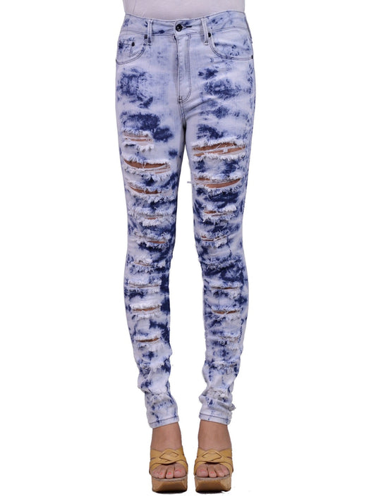 Anna-Kaci Urban Funk Bleached Destroyed Denim Skinny High Waisted Jeans