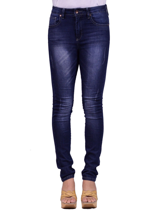 Anna-Kaci Skinny Chic Lightly Destroyed High Waisted Dark Faded Denim