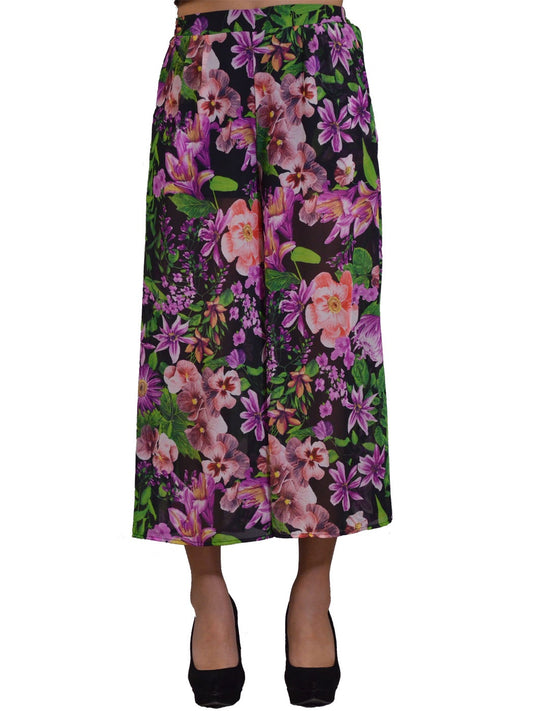 Lush Tropical Fun Floral Prints Culotte Knee Breeches Sheer Woven Pants