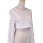 Uniq Lovely Floral Lace Long Sleeve Zipper Back Crochet Hem Cropped Top