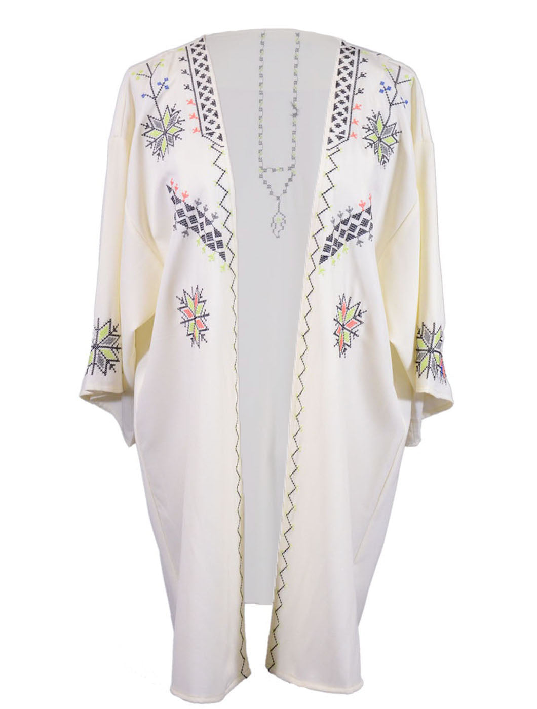 Honey Punch Spring Time Embroidery Floral Detail Open Front Kimono Cardigan Wrap