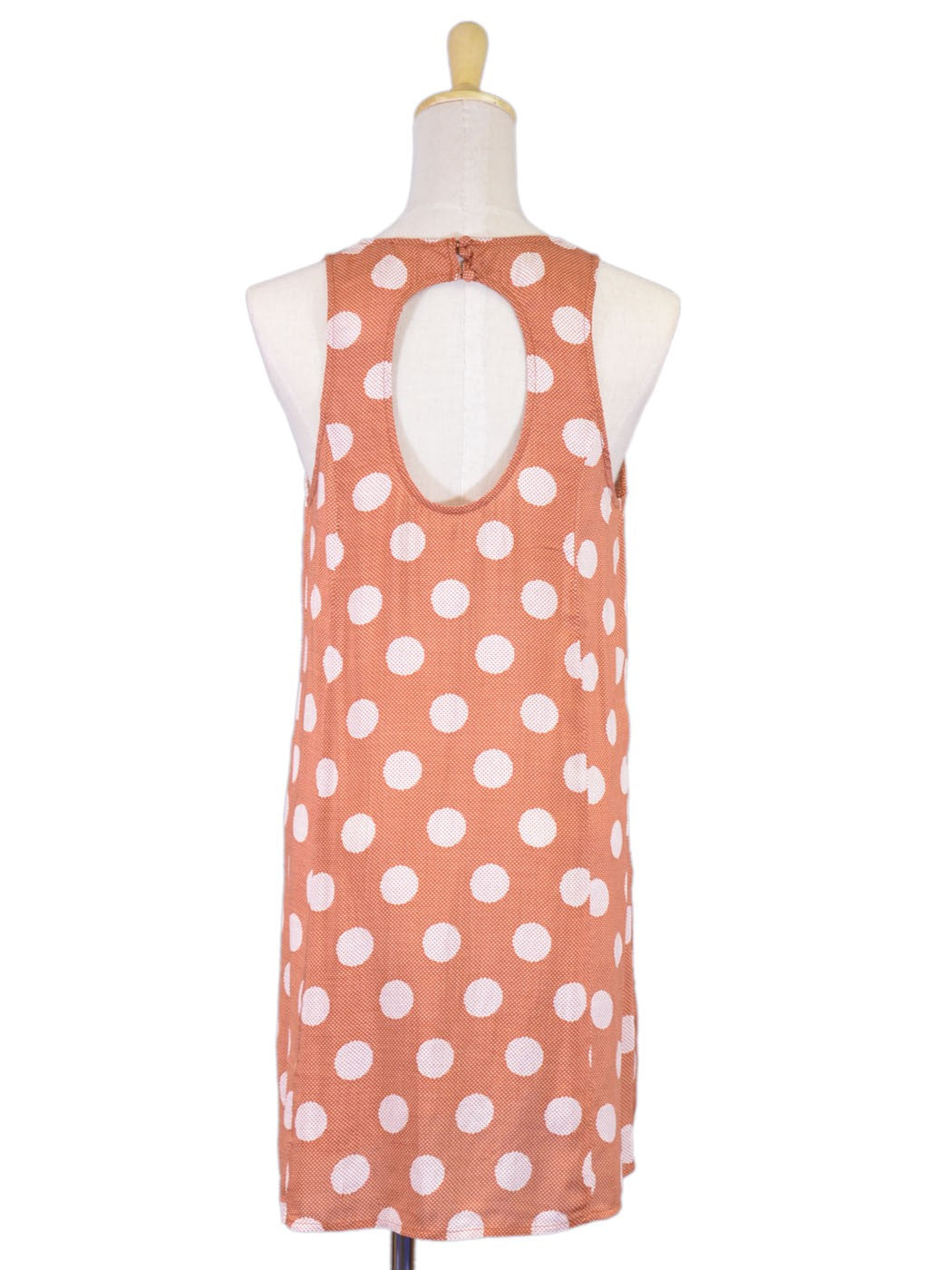 En Creme Vintage Inspired Polka Dot Print Two Pocket Cutout Back Woven Dress