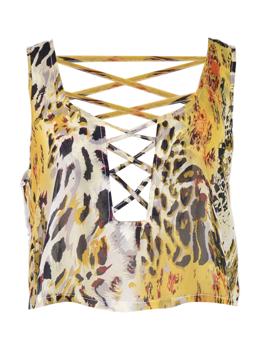 Uniq Animalistic Cheetah Print Criss Cross Neck Detail Chiffon Blouse Top