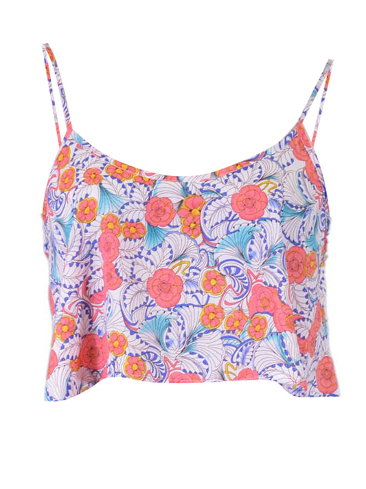 Audrey 3+1 Hippie Flower Paisley Print Spaghetti Straps Flowy Woven Crop Top