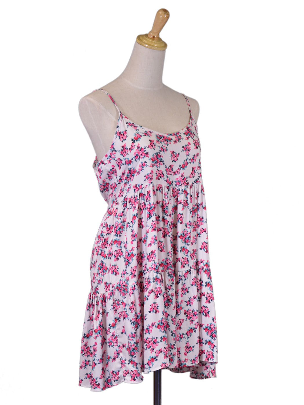 Audrey 3+1 Miss Lady Daisy Floral Print Spaghetti Ruffle Layer Woven Tunic Dress