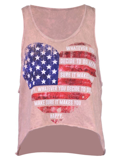 The Classic Patriotic Love Makes You Happy Print American Flag Heart Tank Top