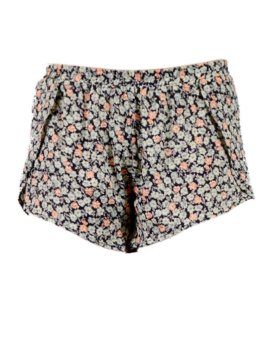 En Creme Lucky Green Mini Floral Print Springtime Tulip Fly Away Mini Shorts