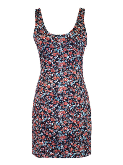 Lush Divine Sexy Floral Print Lattice Caged Back Scoop Neck Bodycon Party Dress