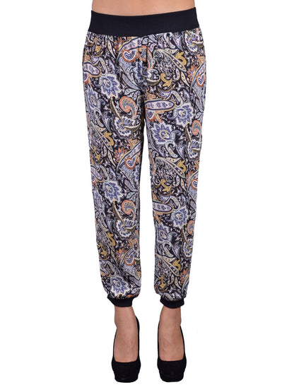 En Creme Funky Colorful Paisley Print Capri Chiffon Pants Jogger Trousers