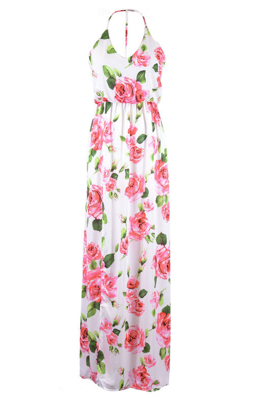 Lush Tea Party Rose Flower Print Garden Love T-Back V-Neck Maxi Spring Dress