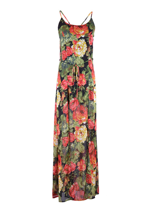 Audrey 3+1 Burst Me with Plenty Roses Front Slit Tie Waist Floral Maxi Dress