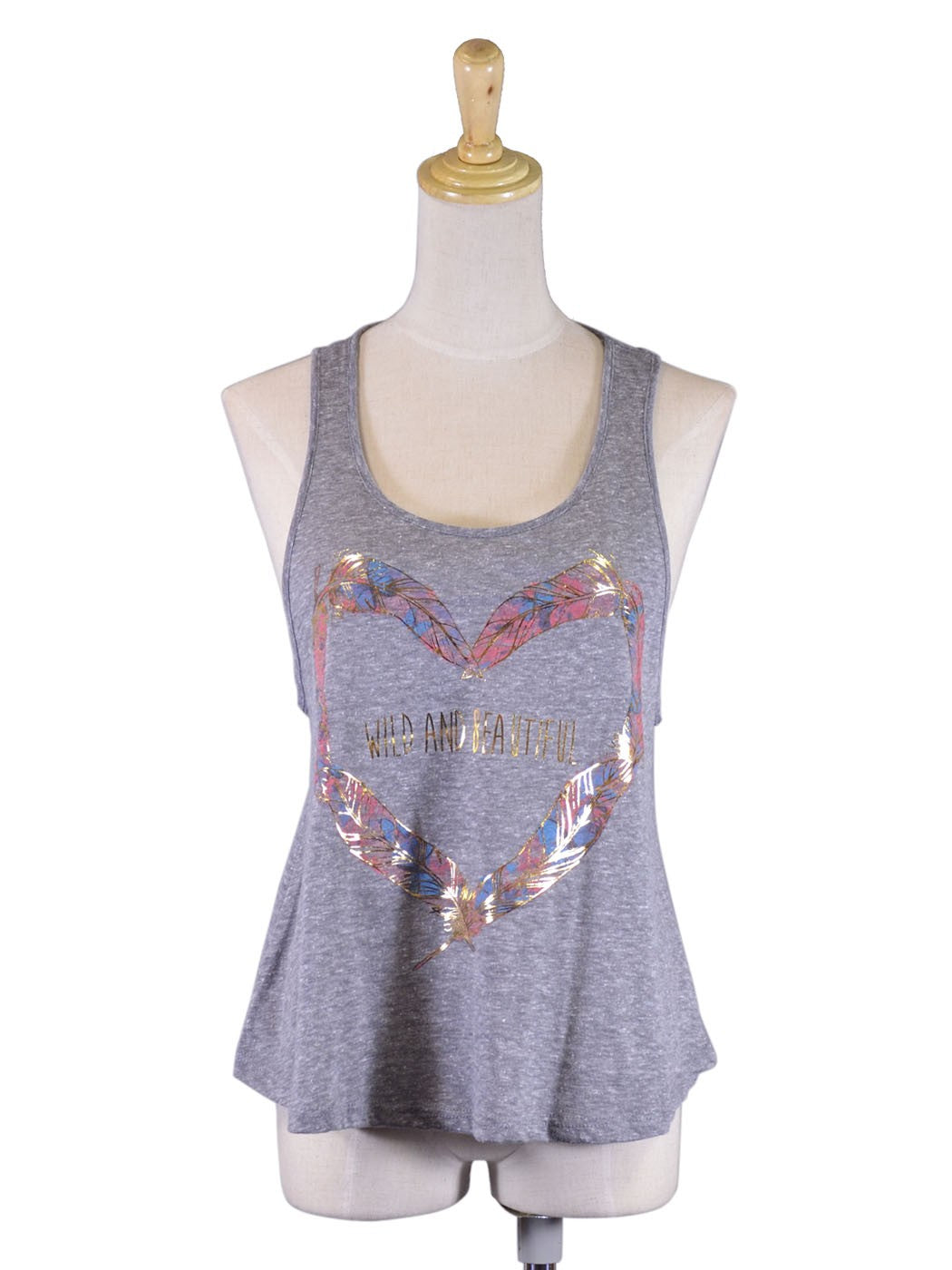 Michelle Easygoing Wild and Free Peaceful Feather Print Racerback Knit Tank