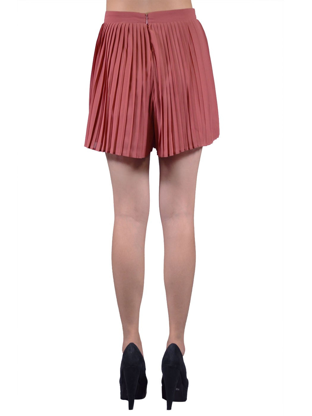 Lush Sophisticated Pursuit Janice Brick Pleated Flirty Chiffon Mini Shorts