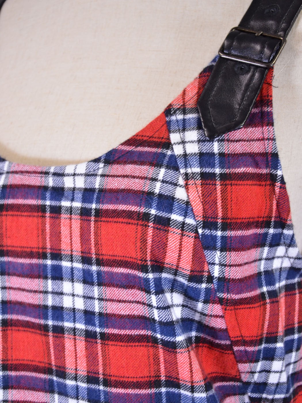 En Creme Flirty Rocker Belt Detail Straps Drop Waist Soft Rocker Plaid Dress