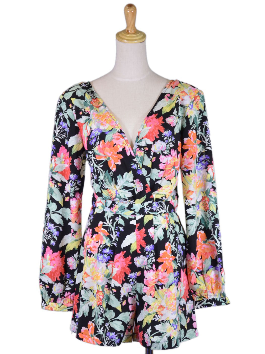 Uniq Beauteous Stunning Floral Print Padded Shoulder Long Sleeves Woven Romper