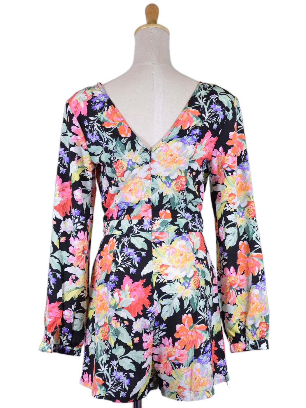 Uniq Beauteous Stunning Floral Print Padded Shoulder Long Sleeves Woven Romper