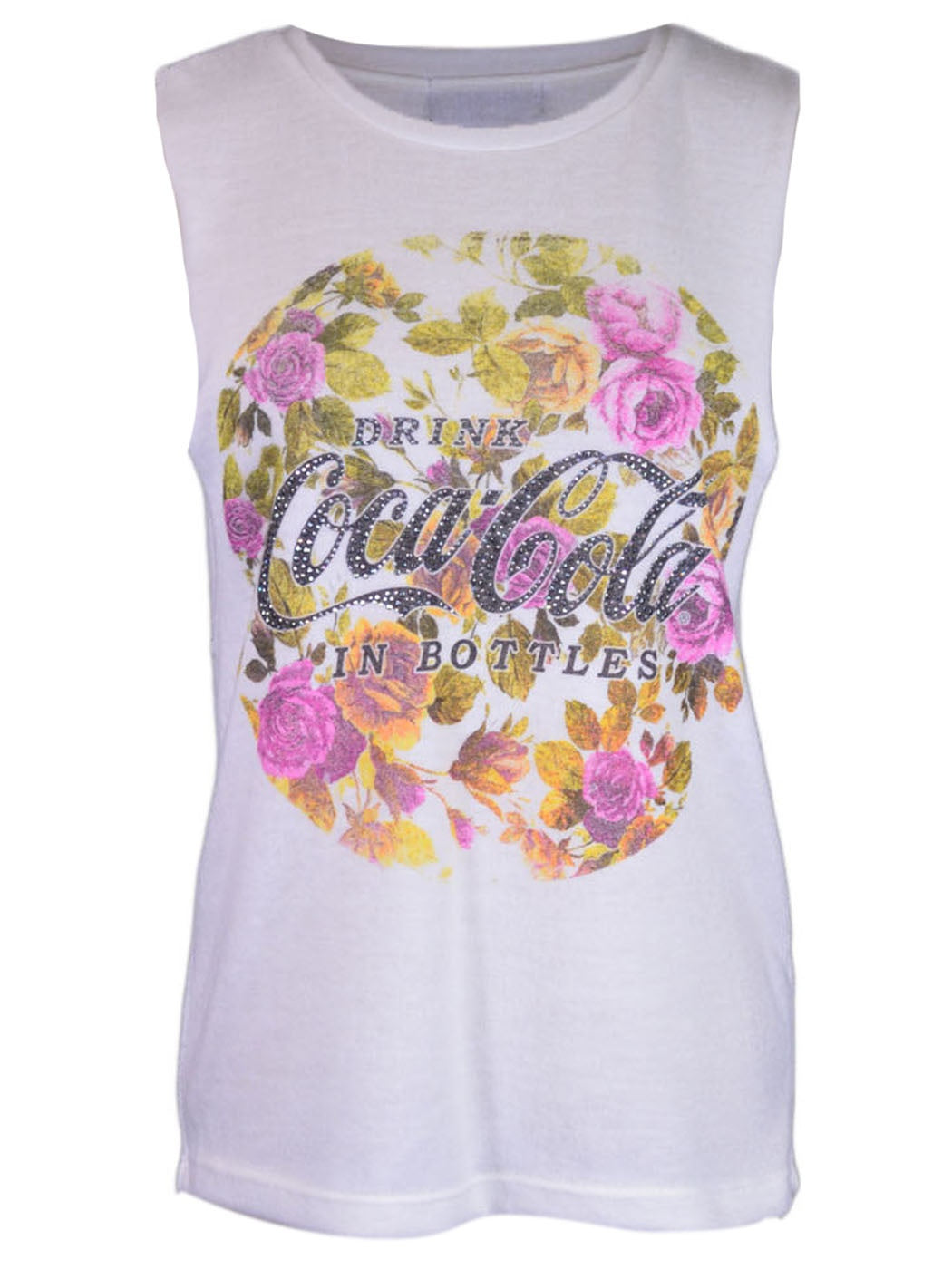 The Classic Casual Sunset Floral Coca-Cola Logo Crew Neck Sleeveless Knit Top