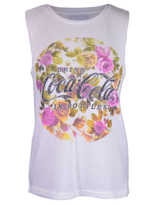 The Classic Casual Sunset Floral Coca-Cola Logo Crew Neck Sleeveless Knit Top