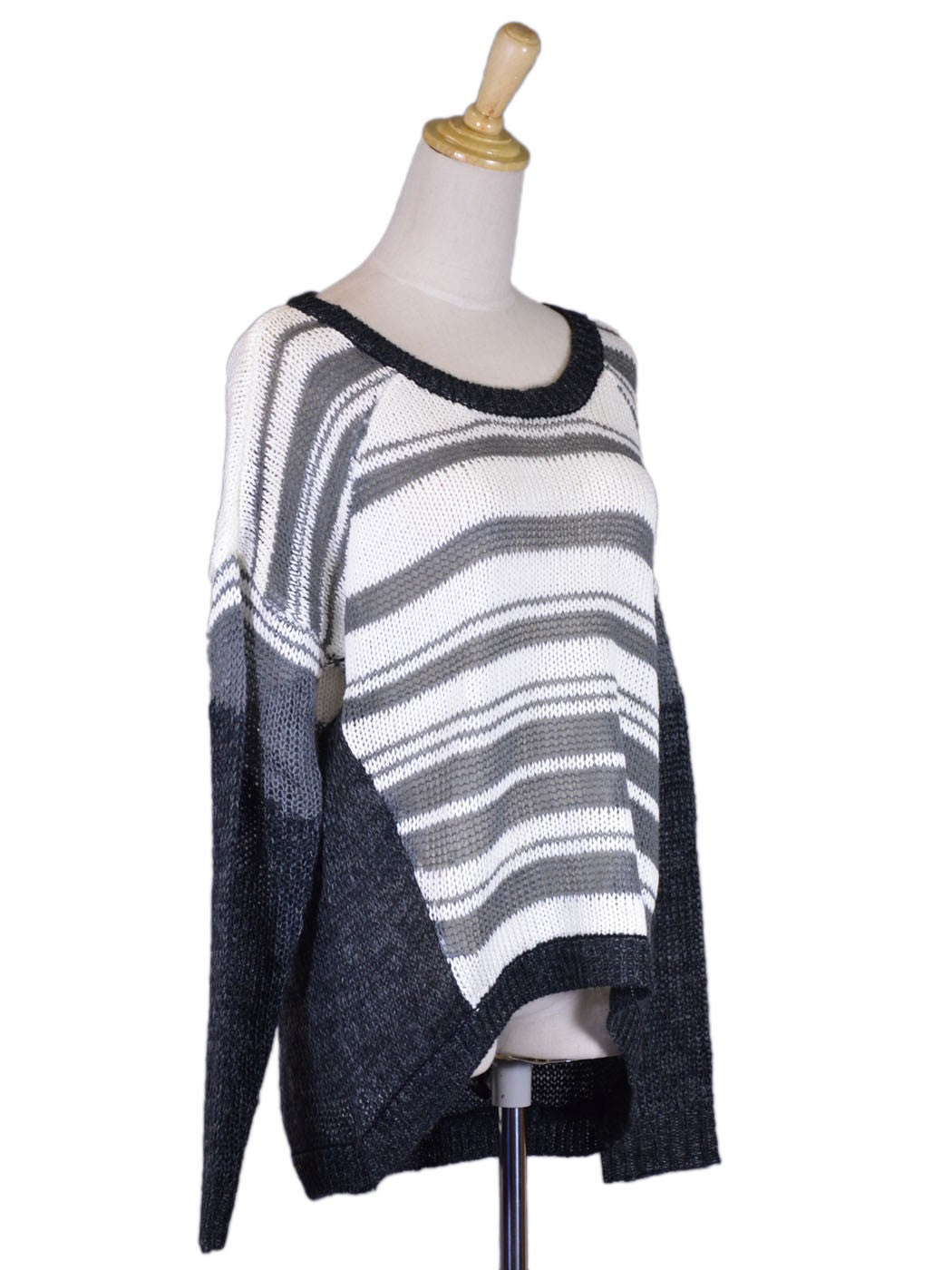 Lush Hello Fall Chunky Striped Raglan Sleeves Contrast Pullover Knit Sweater Top