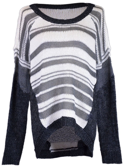 Lush Hello Fall Chunky Striped Raglan Sleeves Contrast Pullover Knit Sweater Top