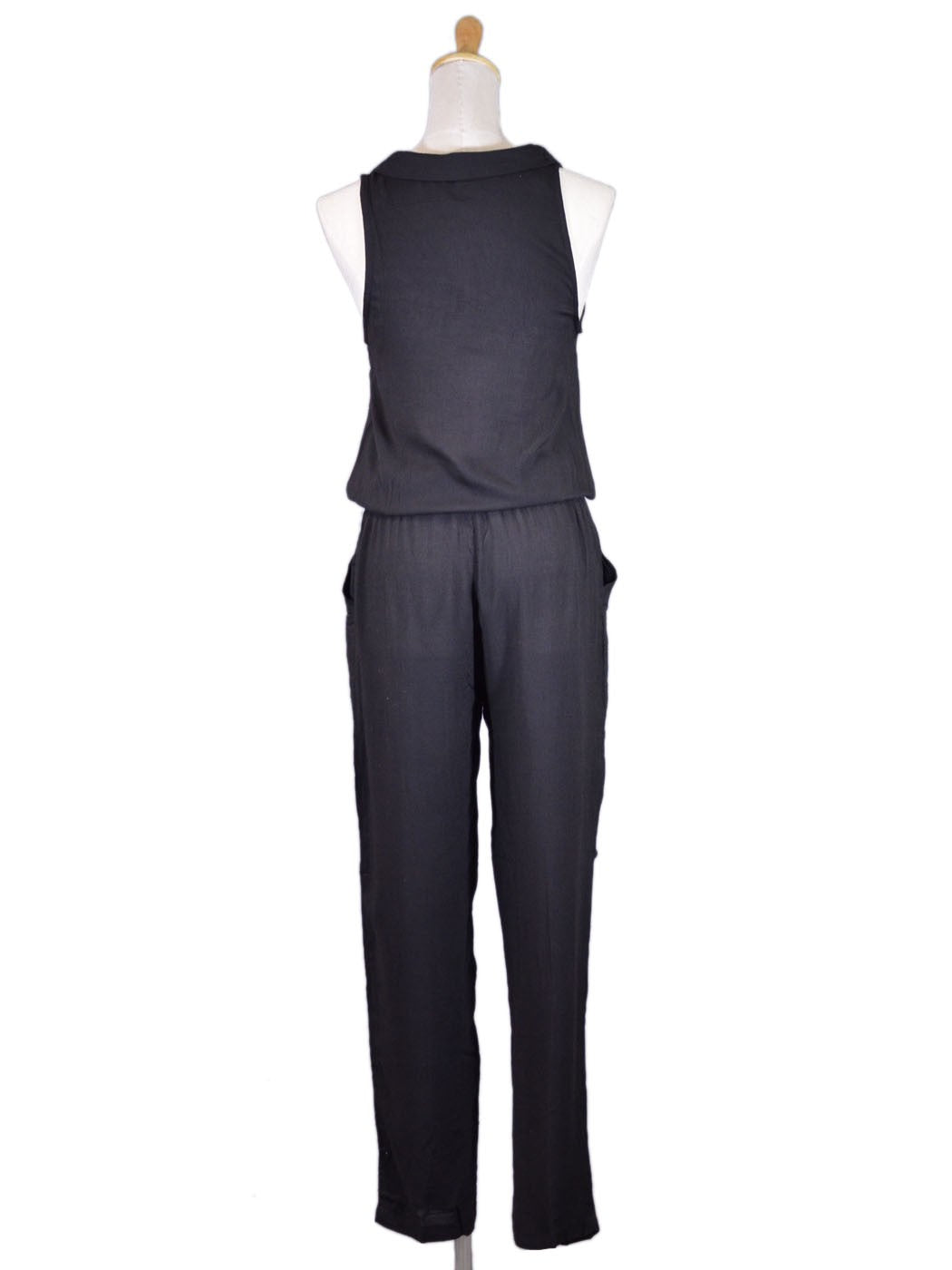 Uniq Urban Street Style Sleeveless V-Neck Zipper Front Elastic Waist Jumpsuit