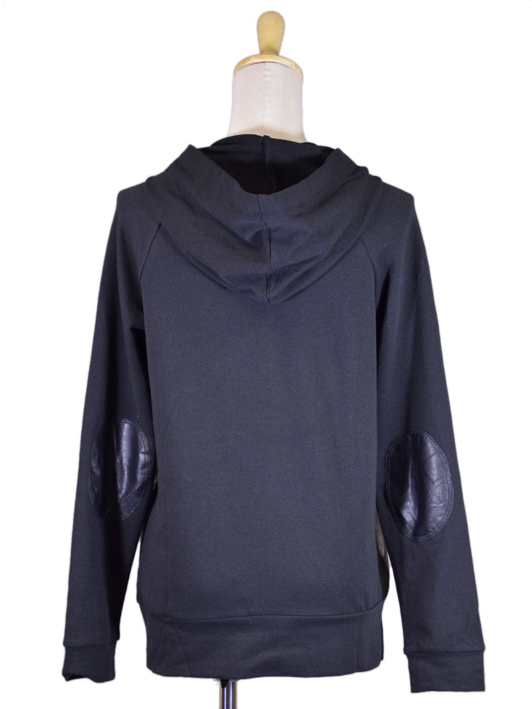 Tresics Brand Black Faux Leather Front and Elbow Patches Sweatshirt