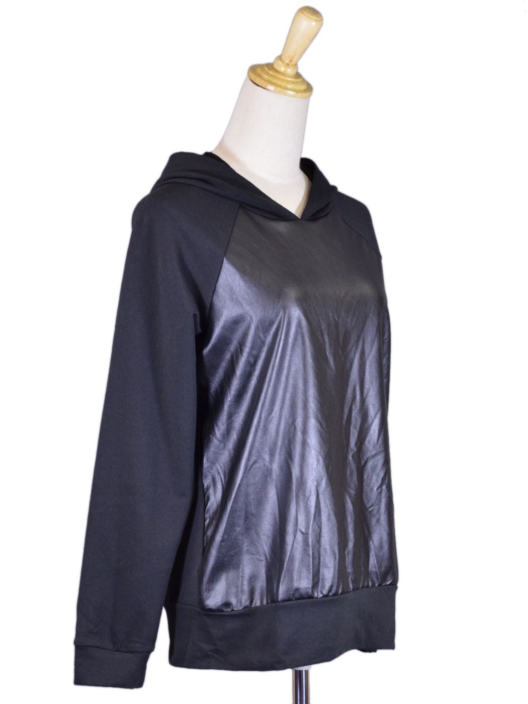 Tresics Brand Black Faux Leather Front and Elbow Patches Sweatshirt
