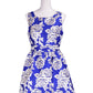 Ark & Co Brand Vibrant Blue Gold Rose Floral Metallic Sheen Holiday Party Dress