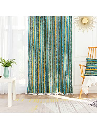 Dodolly Striped Semi-Blackout Window Curtains 2 Panels Farmhouse Style Cotton Linen Darkening Curtains with Tassel Grommets Window Drapes for Dining Living Bedroom (59" W x 63" L, 1 Pair)